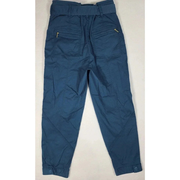 Anthropologie Pants Women's Size 4 Blue Belted Snap Ankle Pockets Tapered Leg - Picture 2 of 9